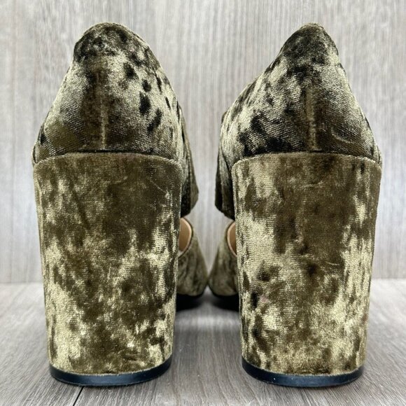 CAbi Sandals Womens 7 Interlock Block Heel Crushed Velvet Open Toe Moss Green - Picture 4 of 13